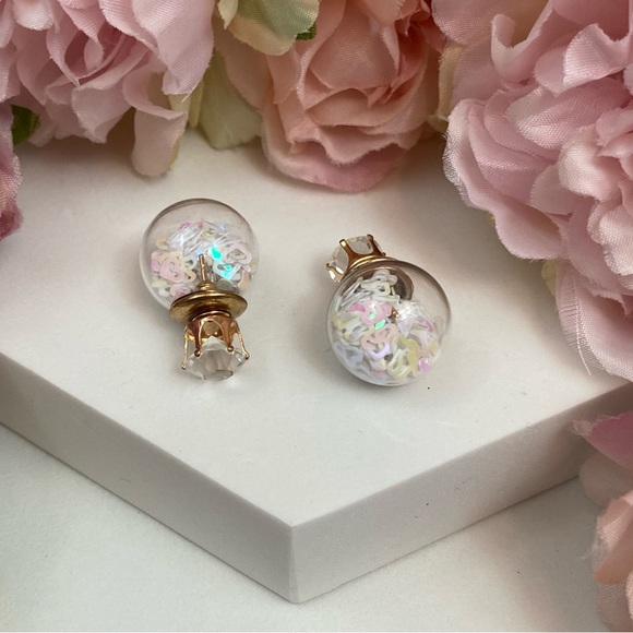 Double Stud Iridescent Heart Confetti Earrings - Picture 6 of 16